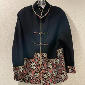 (NEW) YINGLONG Brocade Kimono Evening Jacket Long Sleeve, Black/Red/Gold - M